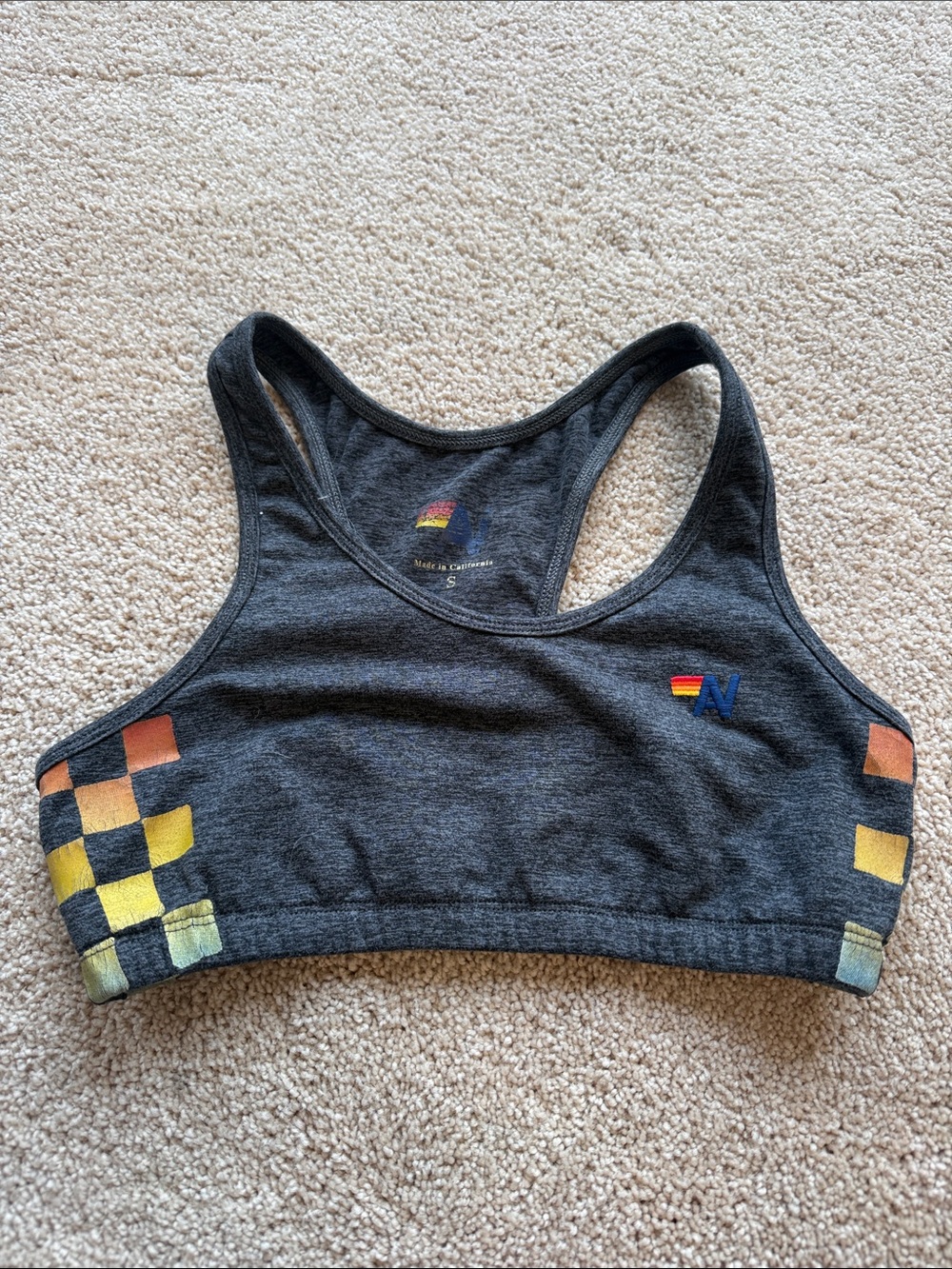 Aviator Nation Charcoal Gray Racerback Tank with Mini Rainbow Logo